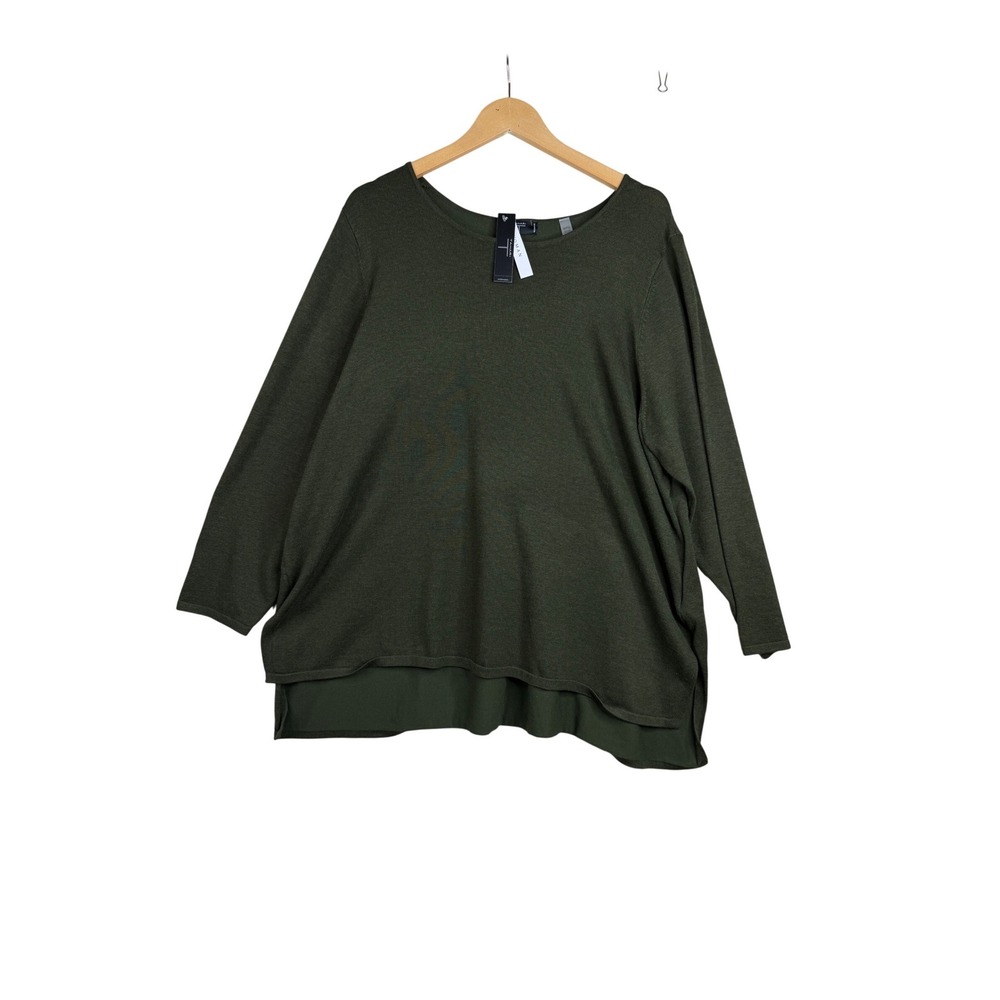 New Tahari Woman Long Sleeve Crewneck Top size 3XL Green